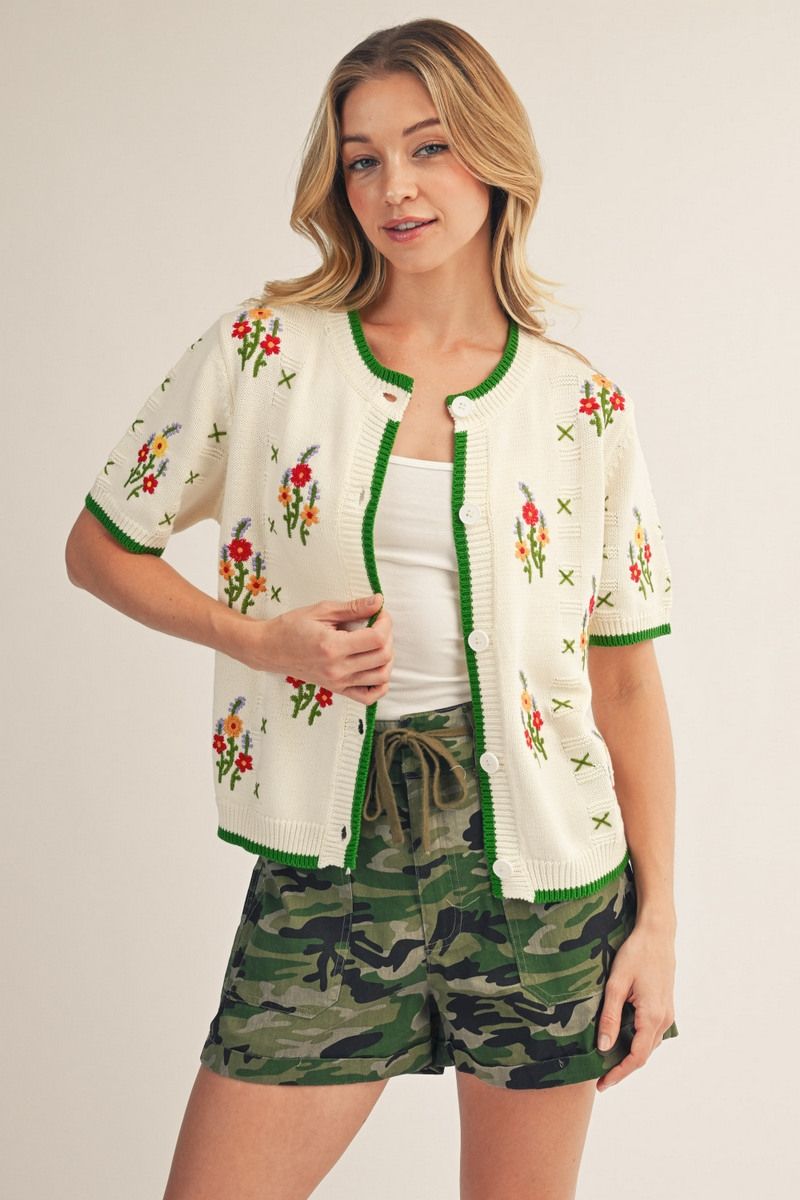 H50512 Floral Embroidered Sweater
