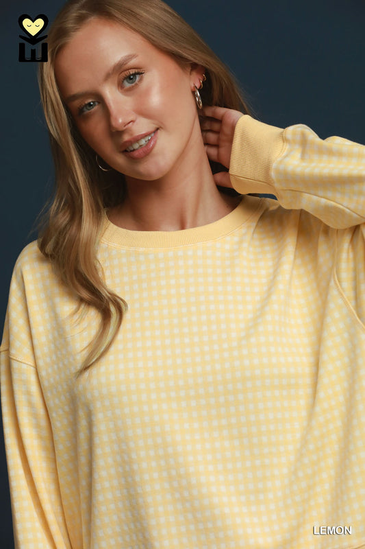 H1253-T Gingham Pullover Sweatshirt