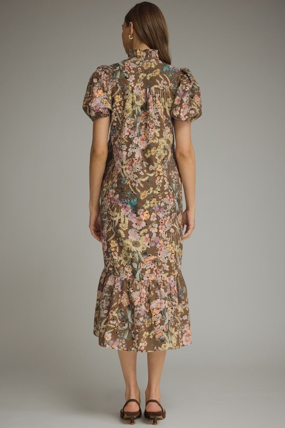 D32053 Floral Eyelet Midi Dress