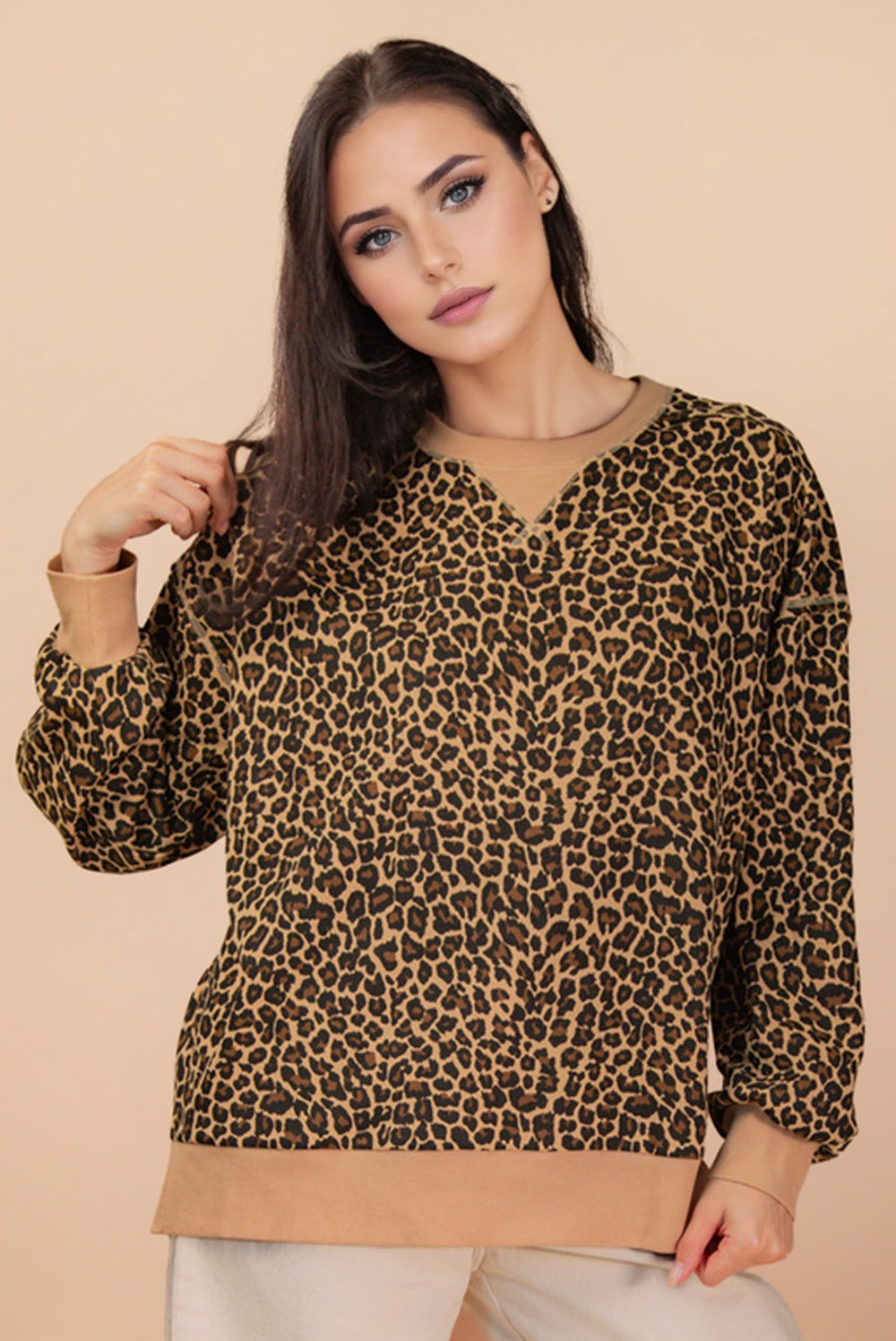NT12318 Leopard Print Casual Top