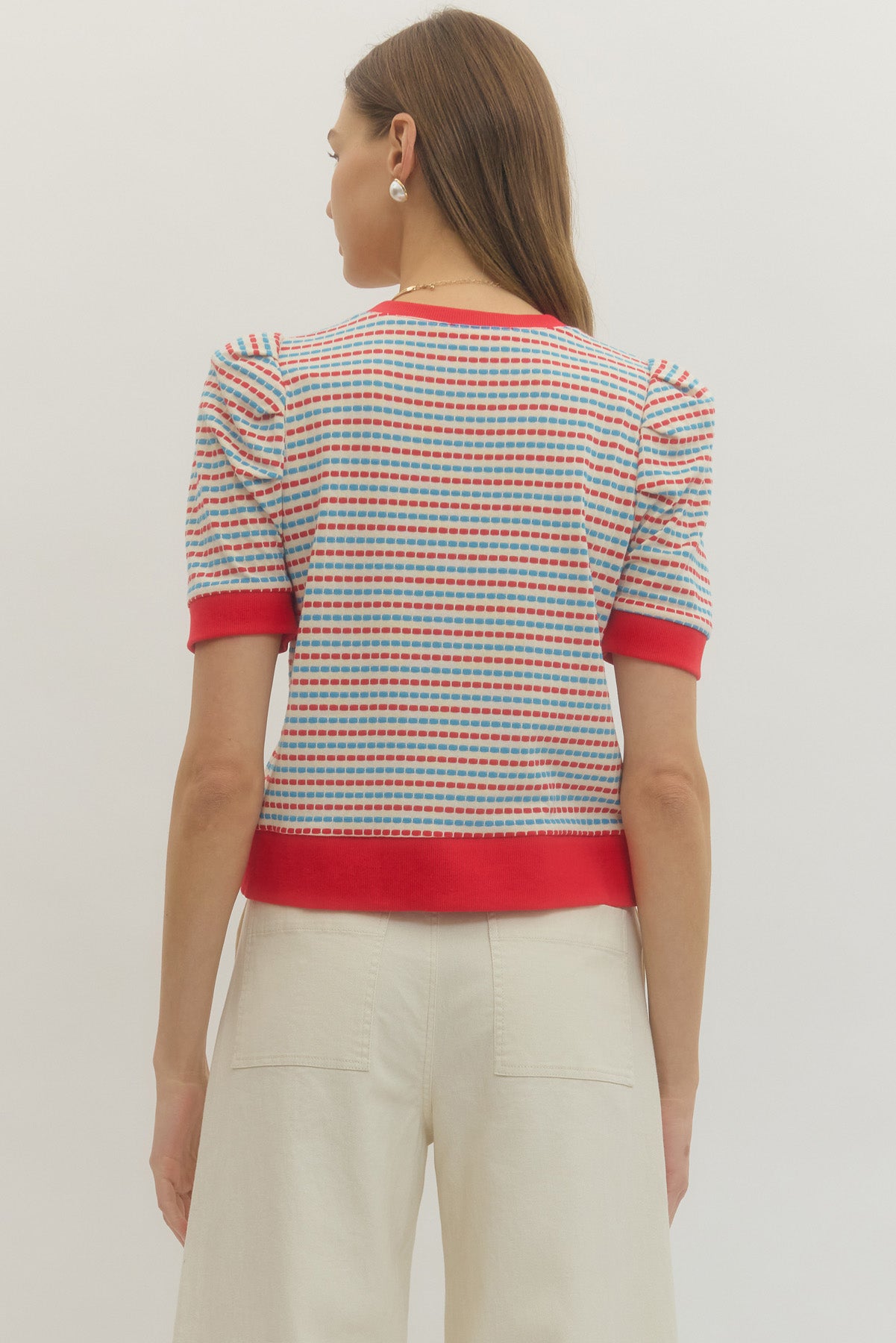 T30445 Two Tone Striped Top