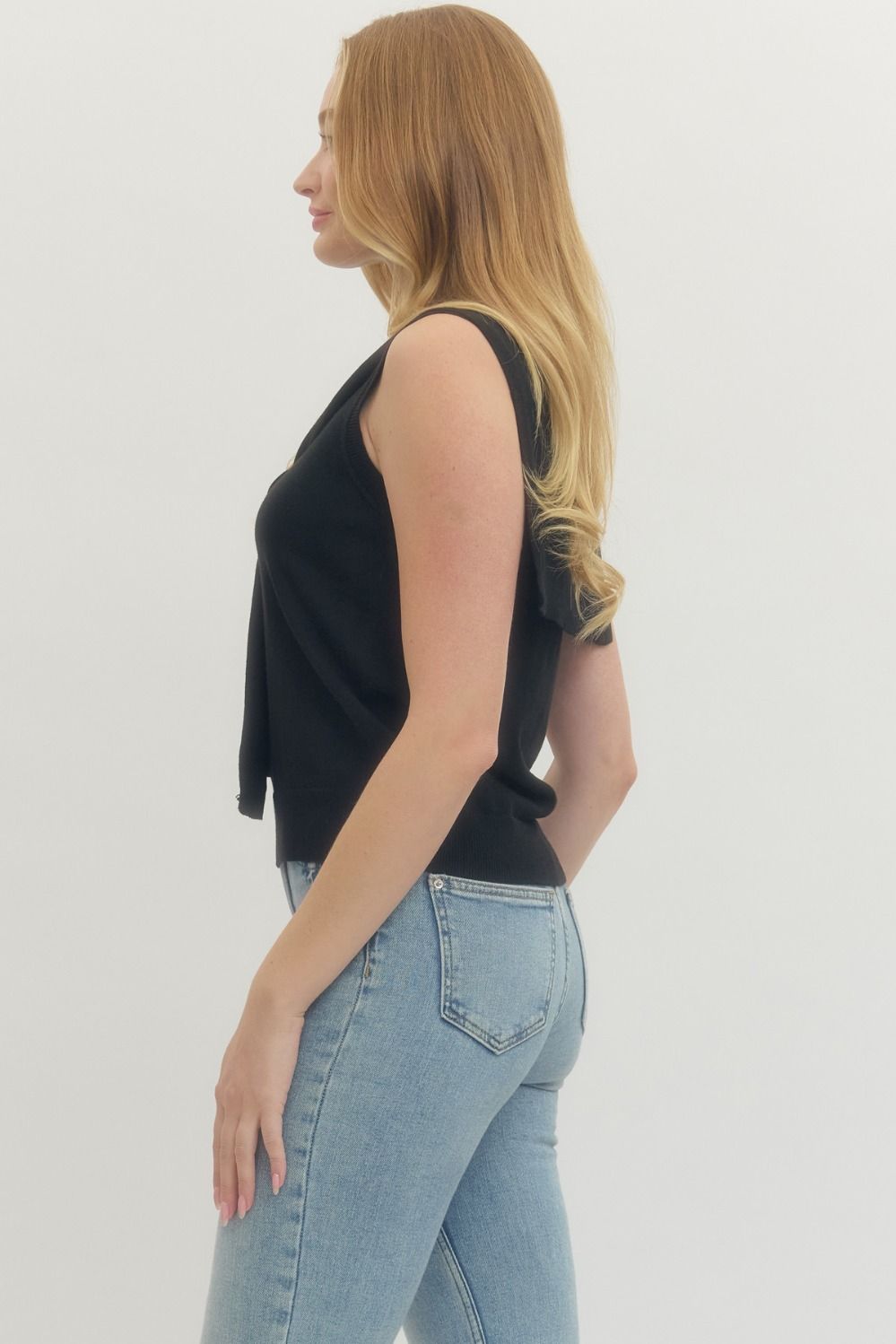T29421 Solid Scarf Accent Sleeveless Top