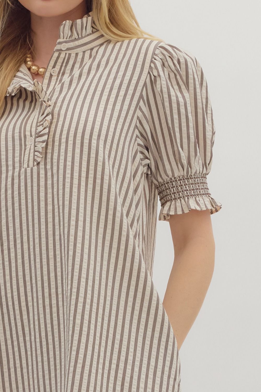 D28162 Stripe Pattern Smocked Dress