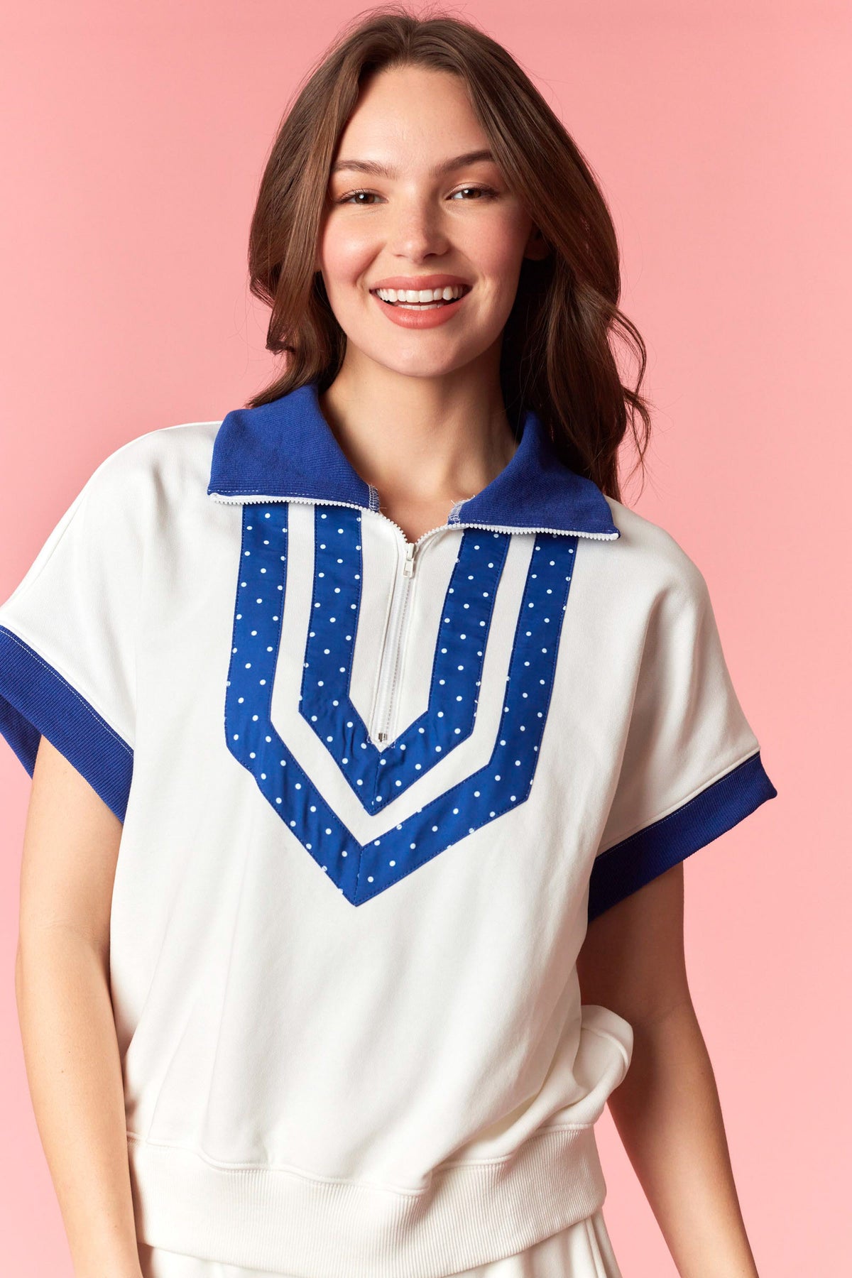 IKT300832-01 Polka Dot Quarter Zip Top