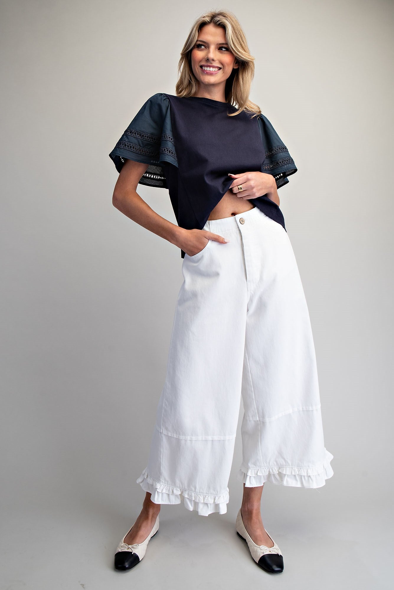 PH15714 Mineral Washed Ruffle Hem Pants