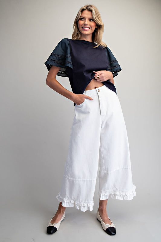PH15714 Mineral Washed Ruffle Hem Pants