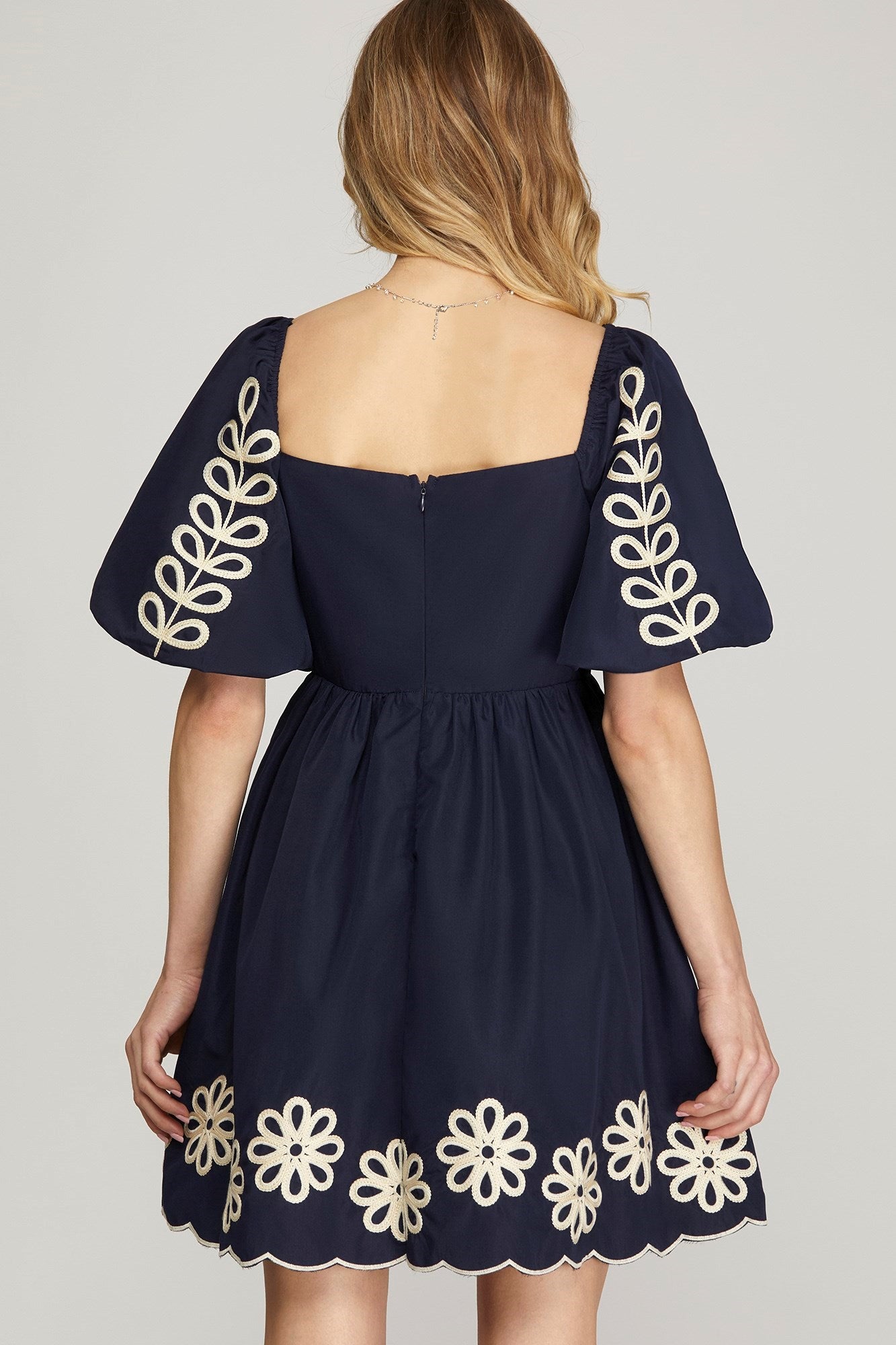 SY7250 Puff Sleeve Embroidered Dress