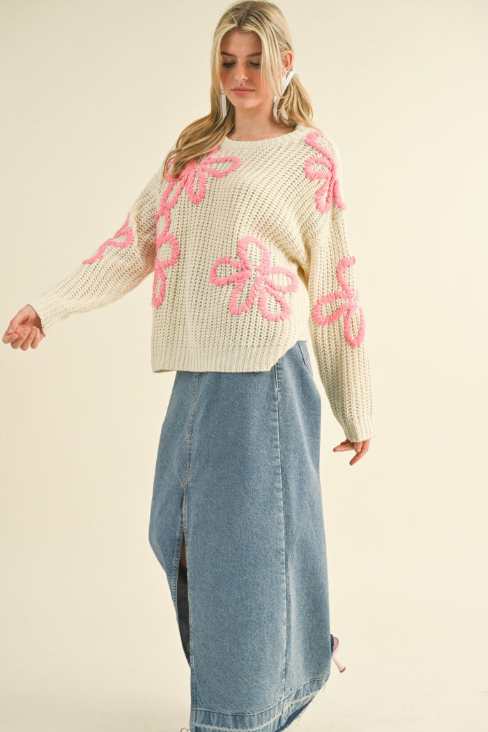 MSW10490 Floral Stitched Sweater