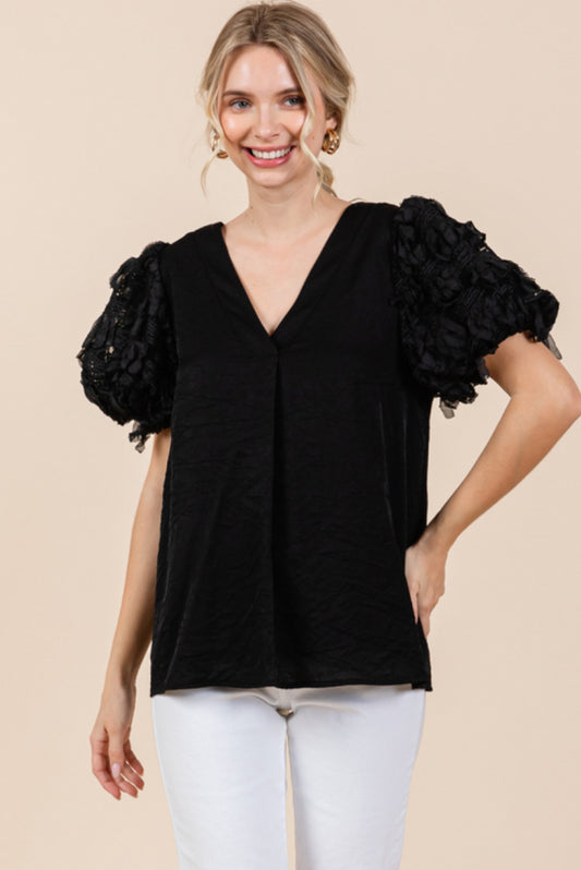 H40136 Textured Puff Sleeve Top