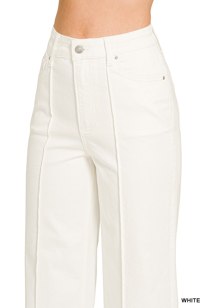 DYP-9558WH High Rise Wide Leg Pintuck Jeans