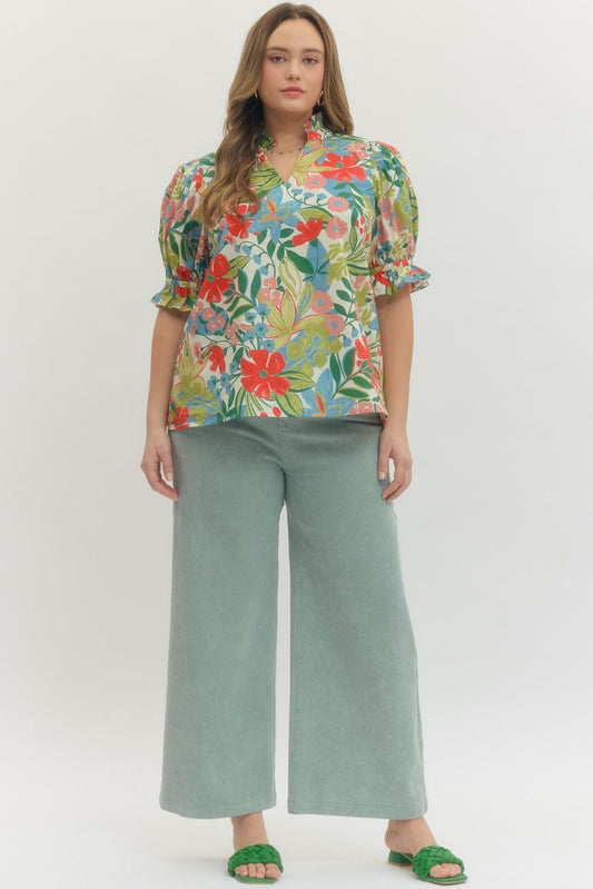 T29545P Curvy Floral Print Top