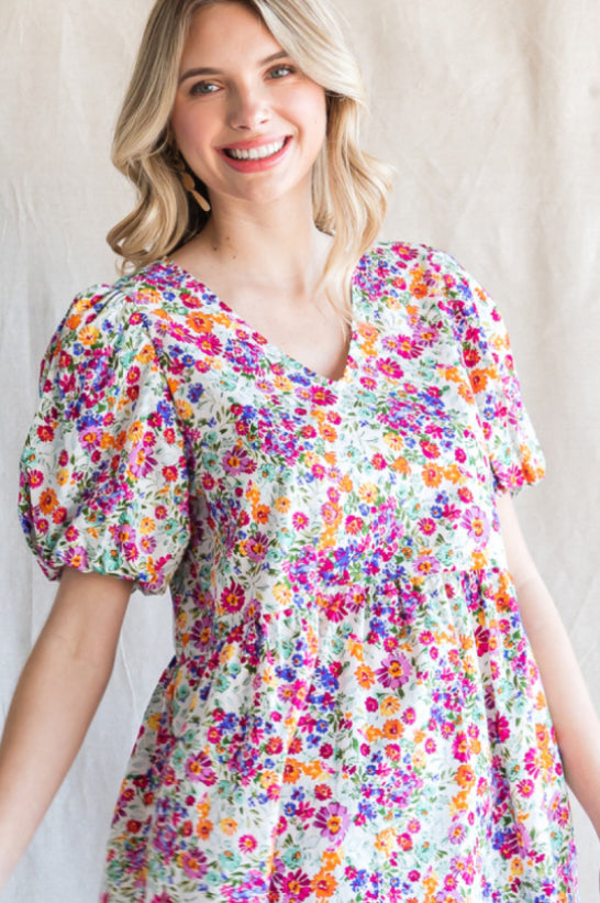 P12824-12 Floral Print Baby Doll Top