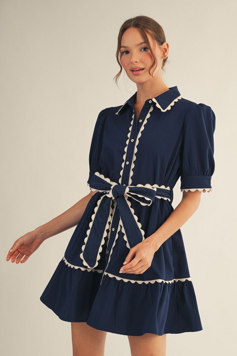 B12722 Scallop Trimmed Babydoll Dress