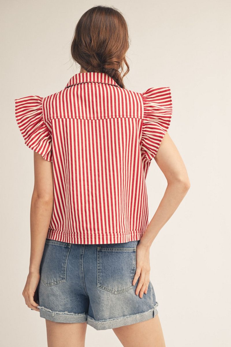 R7177 Ruffled Sleeve Stripe Vest