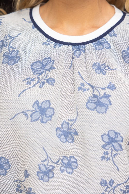 36721 Floral Print Textured Top