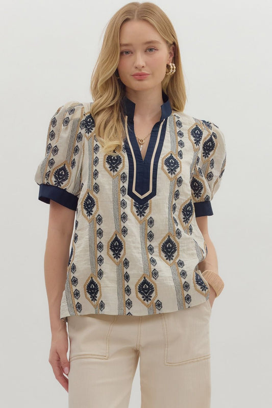 T28309 Abstract Pattern EmbroideredTop
