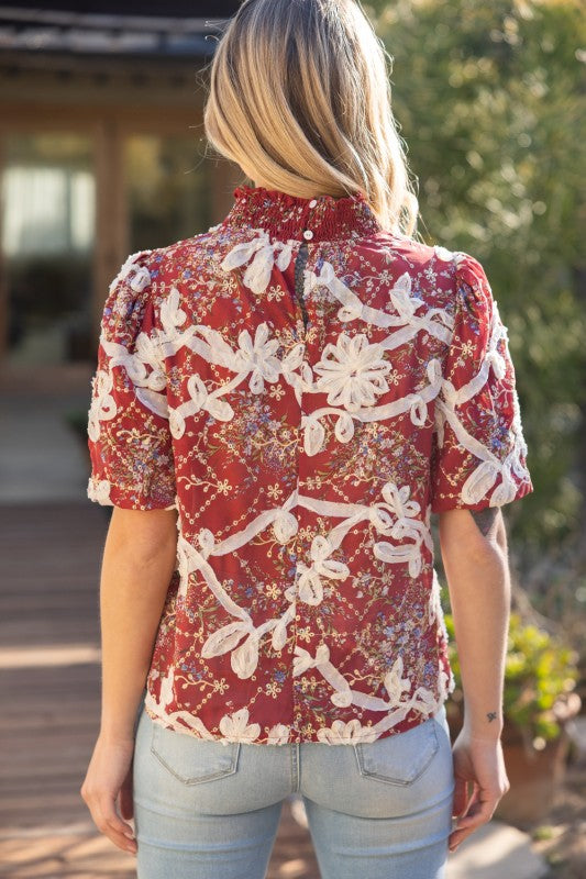 36290 Smocked Lace Detail Top