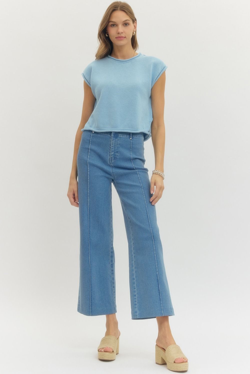 T29184 Solid Cap Sleeve Top