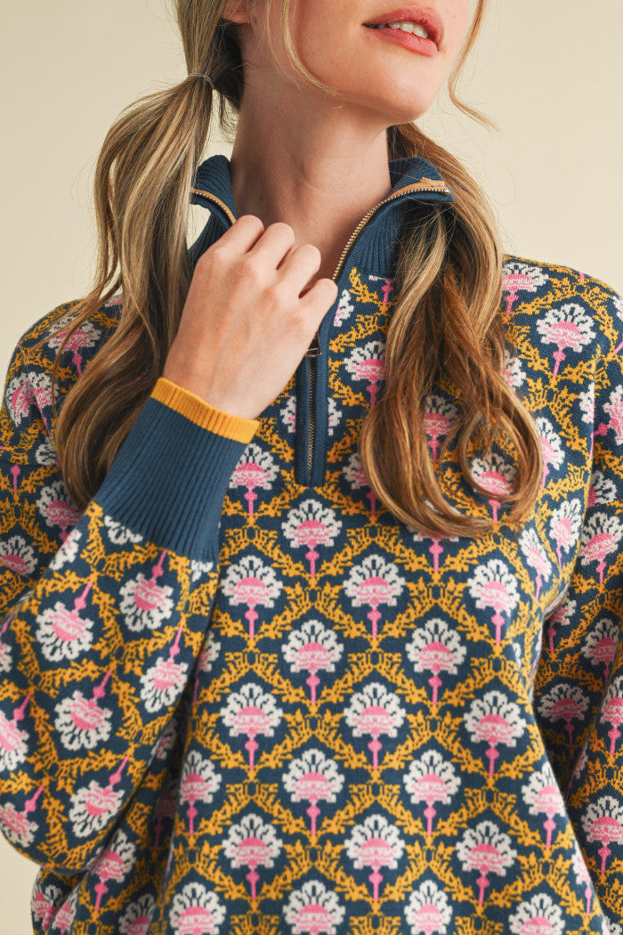 MSW10829 Floral Half Zip Pullover