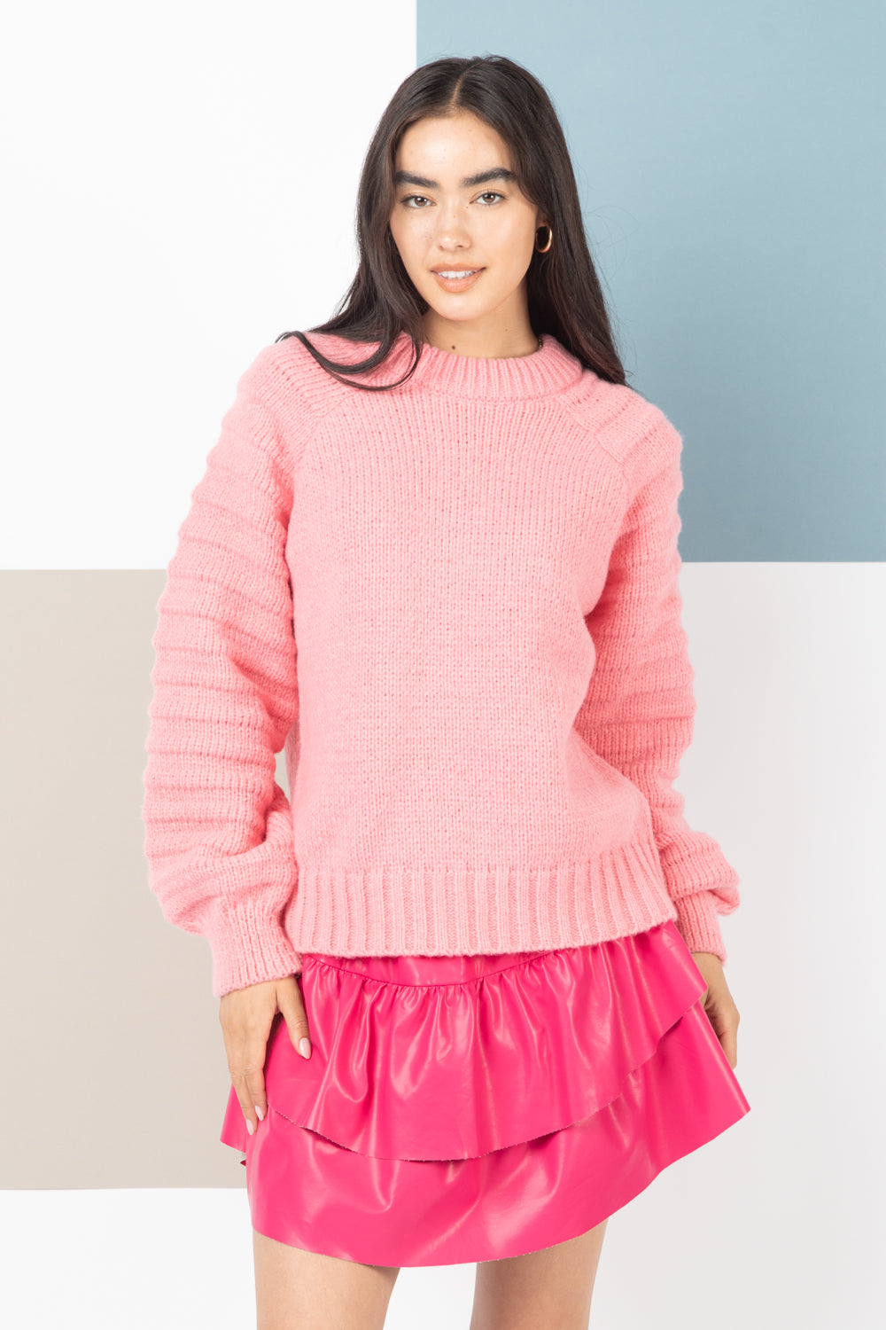 12W2838N Textured Sleeve Sweater