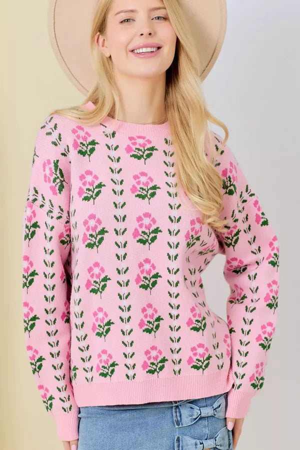CL20865 Floral Border Jacquard Sweater
