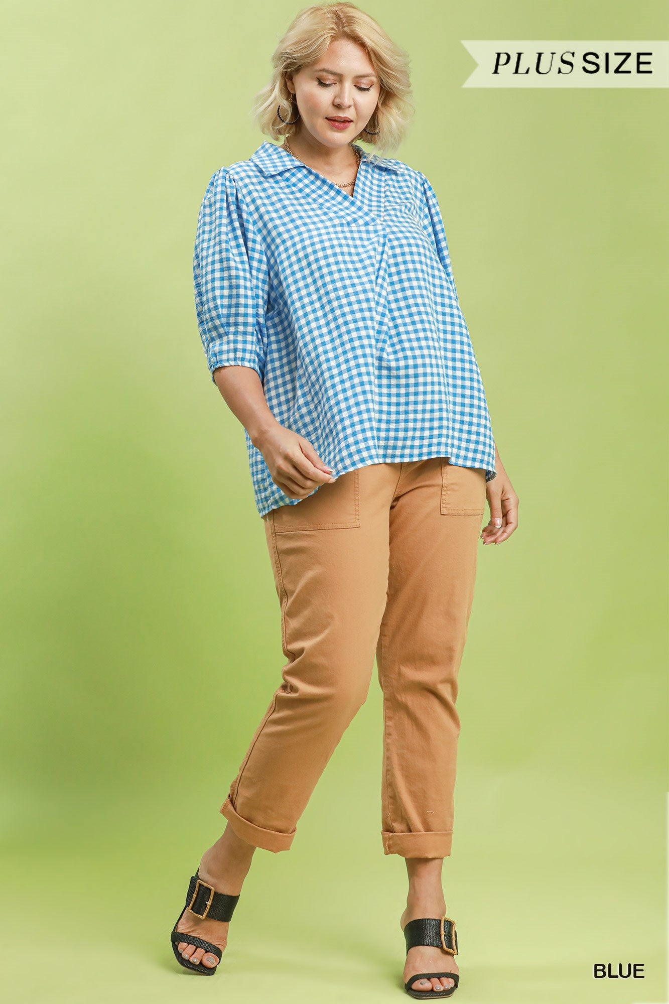 WC6390 Curvy Gingham Collared Blouse