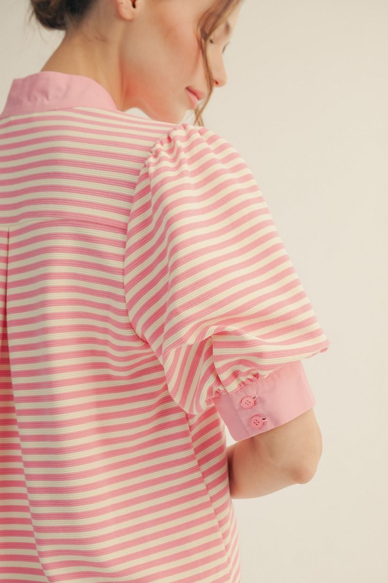 B13435-1-PLUS Curvy Stripe and Solid Contrast Top