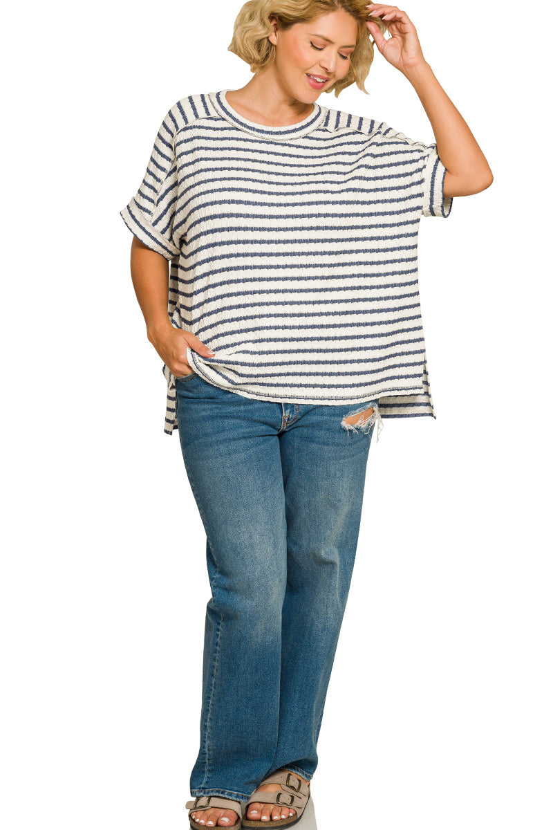 CTL-8615X5 Curvy Striped Hi-Low Tee
