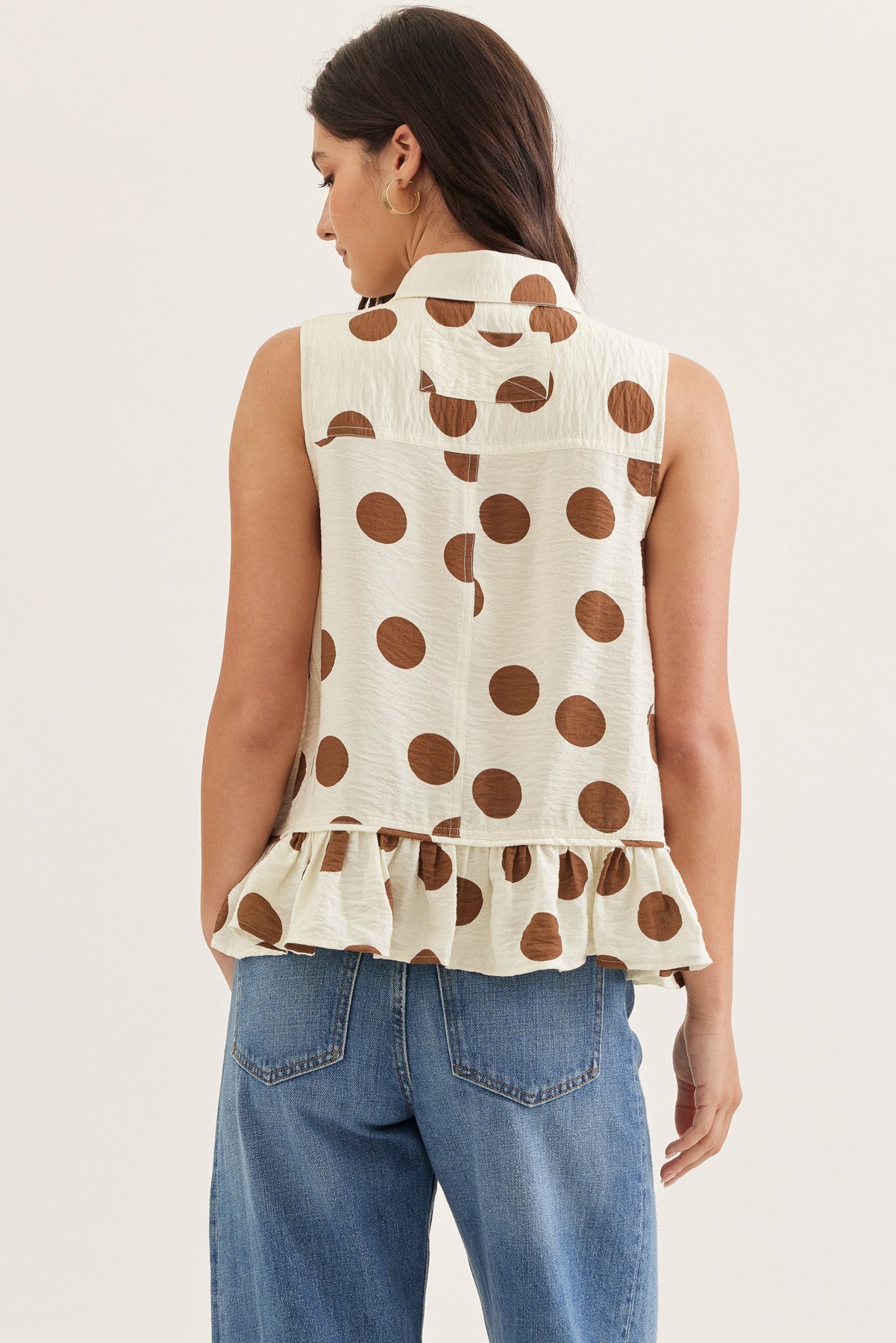 T31512 Sleeveless Polka Dot Top