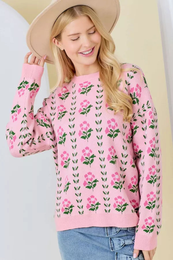 CL20865 Floral Border Jacquard Sweater