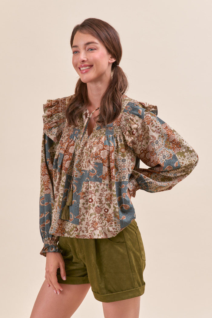 MTP4350 Patchwork Printed Blouse