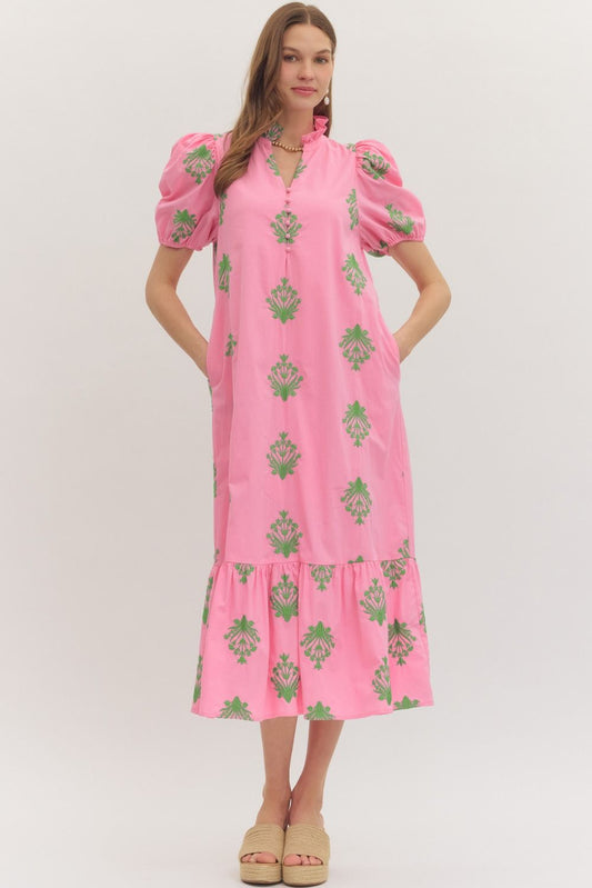 D30221 Embroidered Botanical Midi Dress