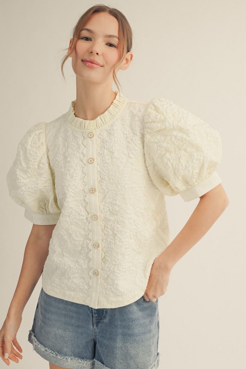 B14031 Button Down Floral Jacquard Top