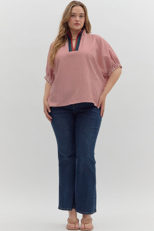 T25970P Curvy Stripe Pattern Dolman Top