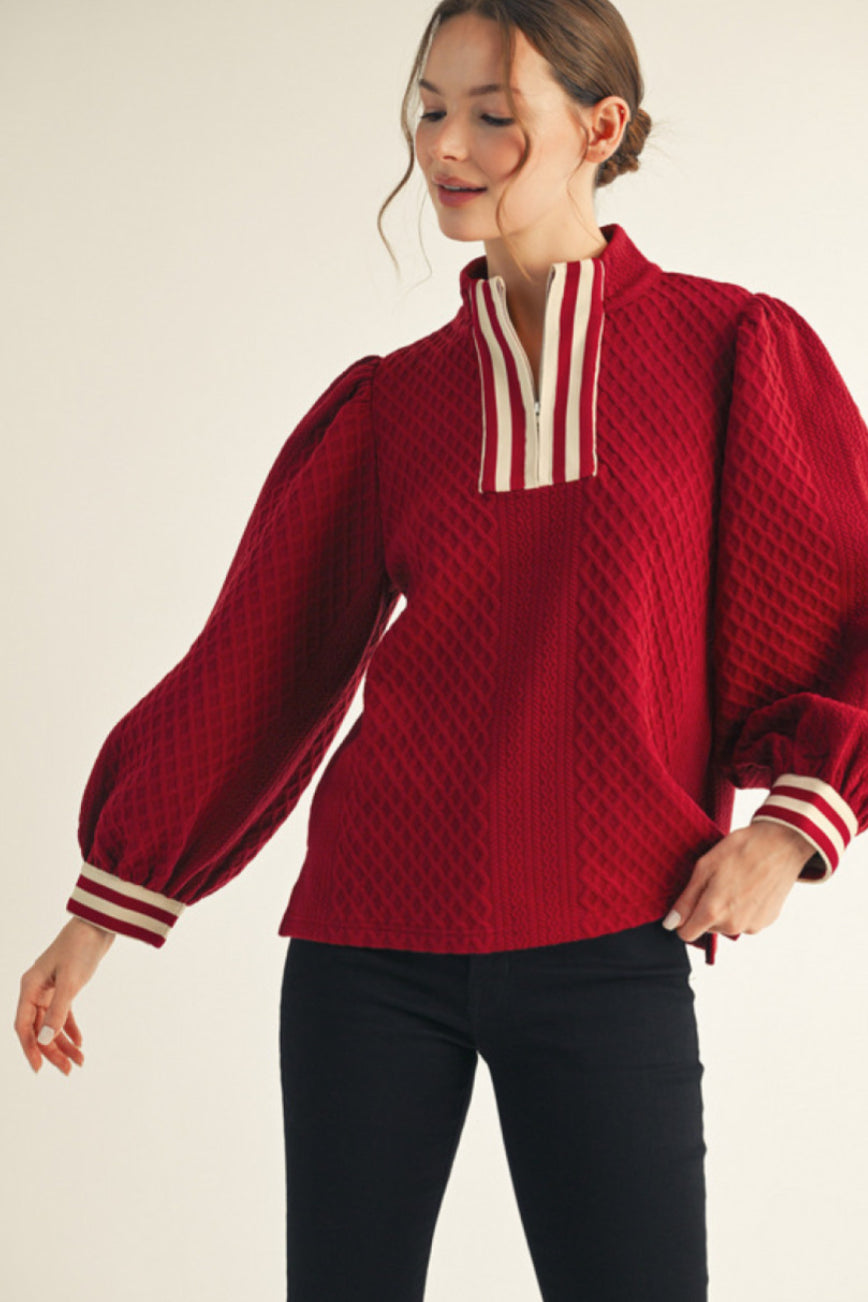 B12662-1 Textured Fabric Long Sleeve Top