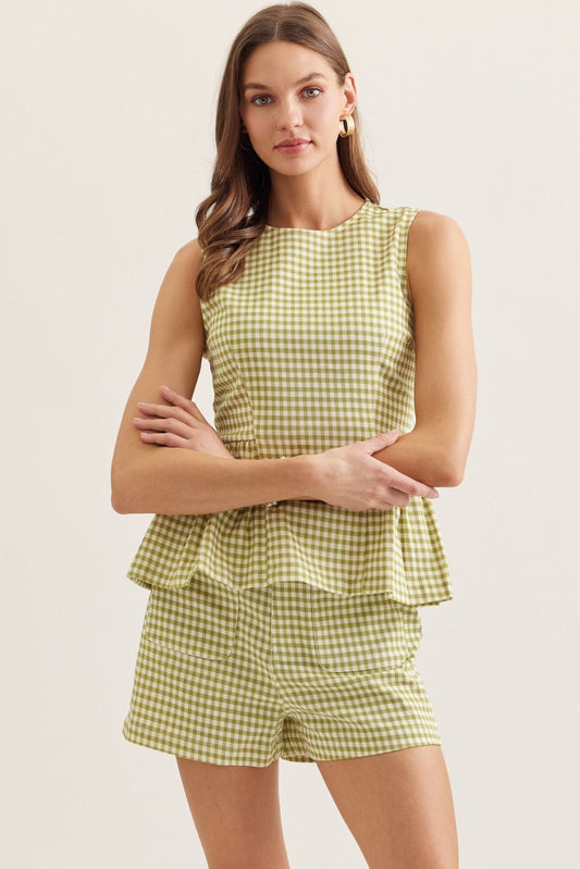 T30615 Gingham Peplum Top