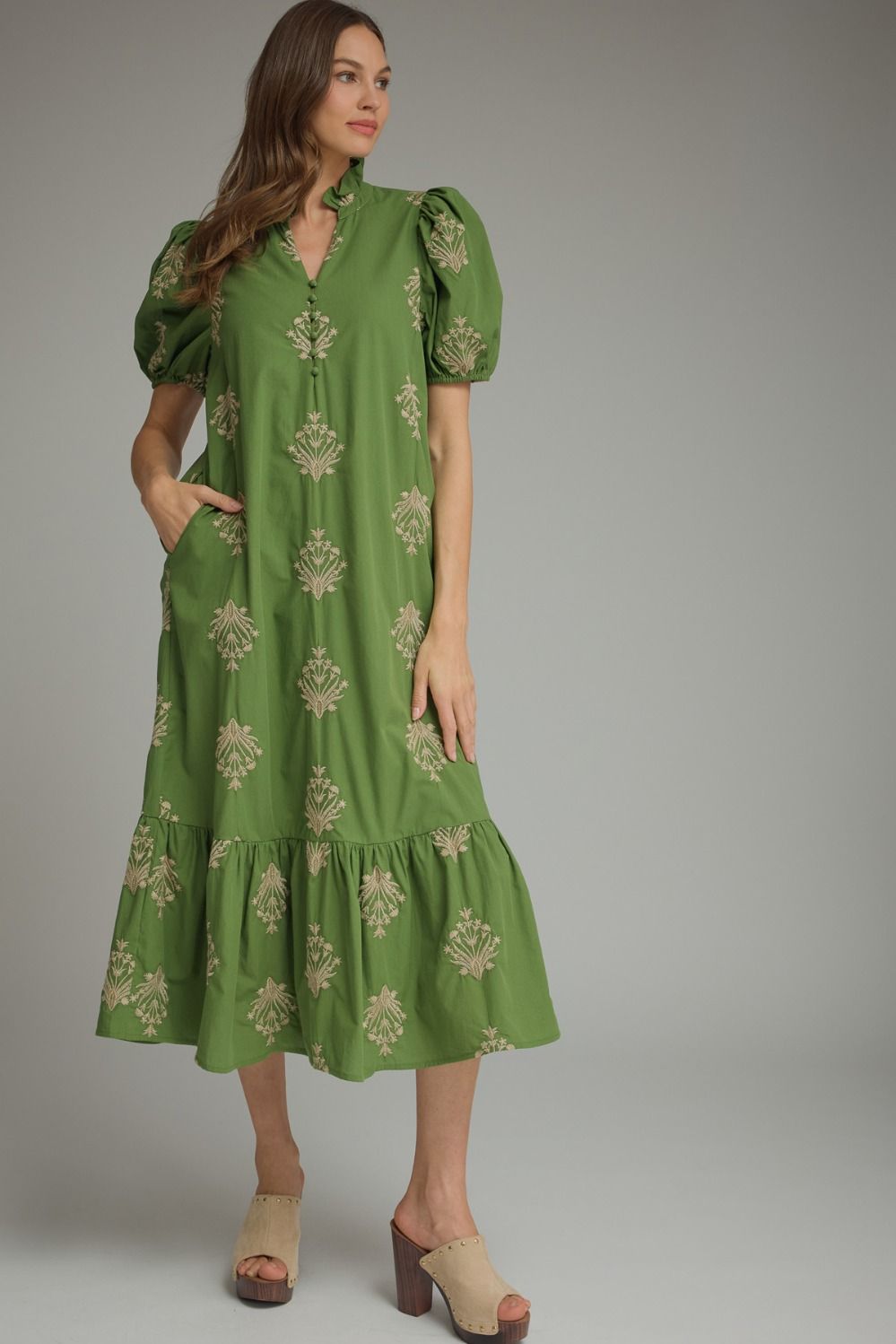 D30221 Embroidered Botanical Midi Dress