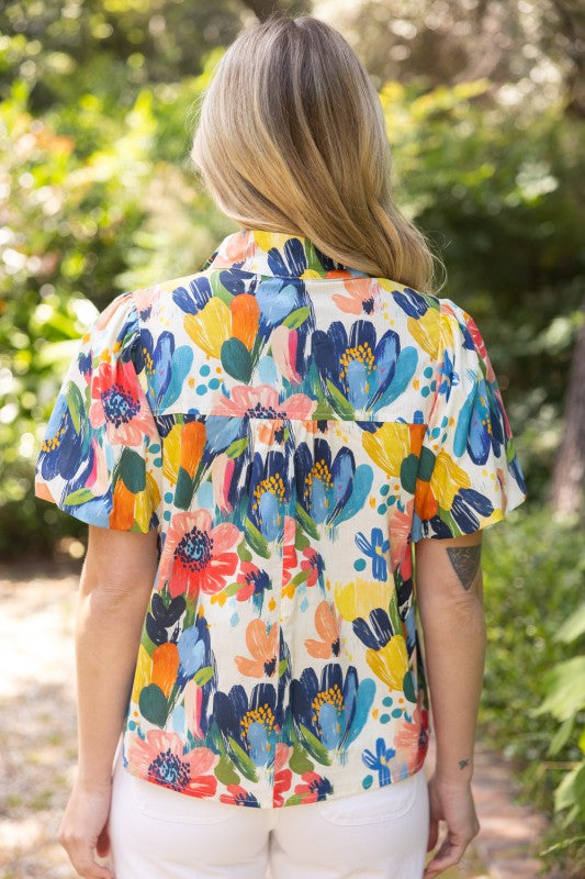36699 Watercolor Floral Print Top