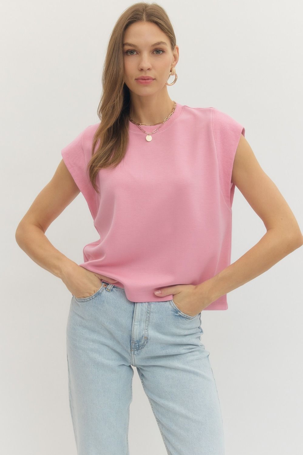 T28380 Solid Cap Sleeve Top