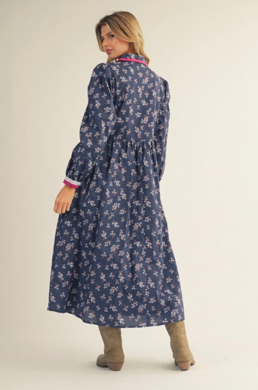 H12602 Long Sleeve Floral Midi Dress