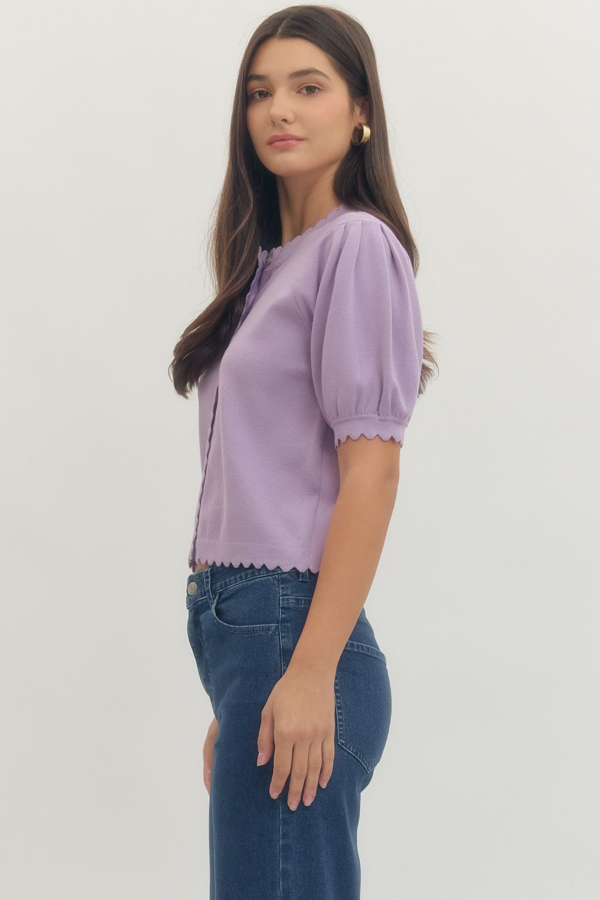 T29371 Solid Button Closure Top