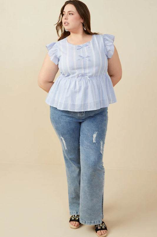 HY9151W Curvy Striped Top