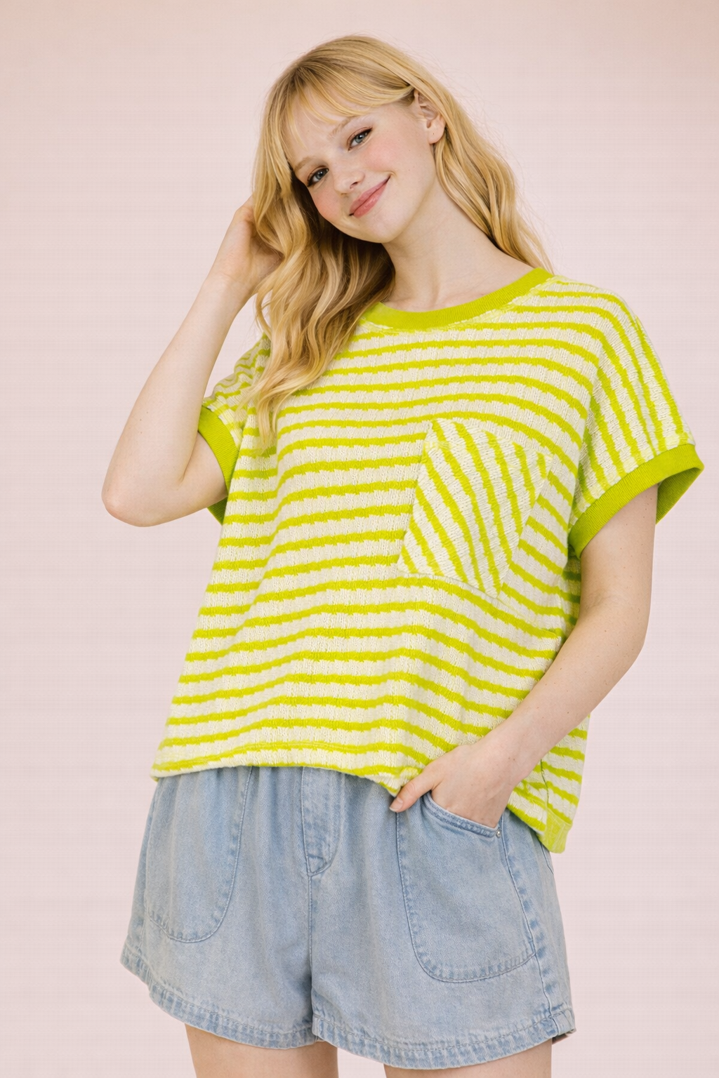 NT12605 Open Back Striped Textured Top