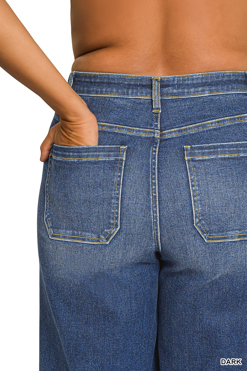DYP-9558DDX Curvy Wide Leg Pintuck Denim Jeans