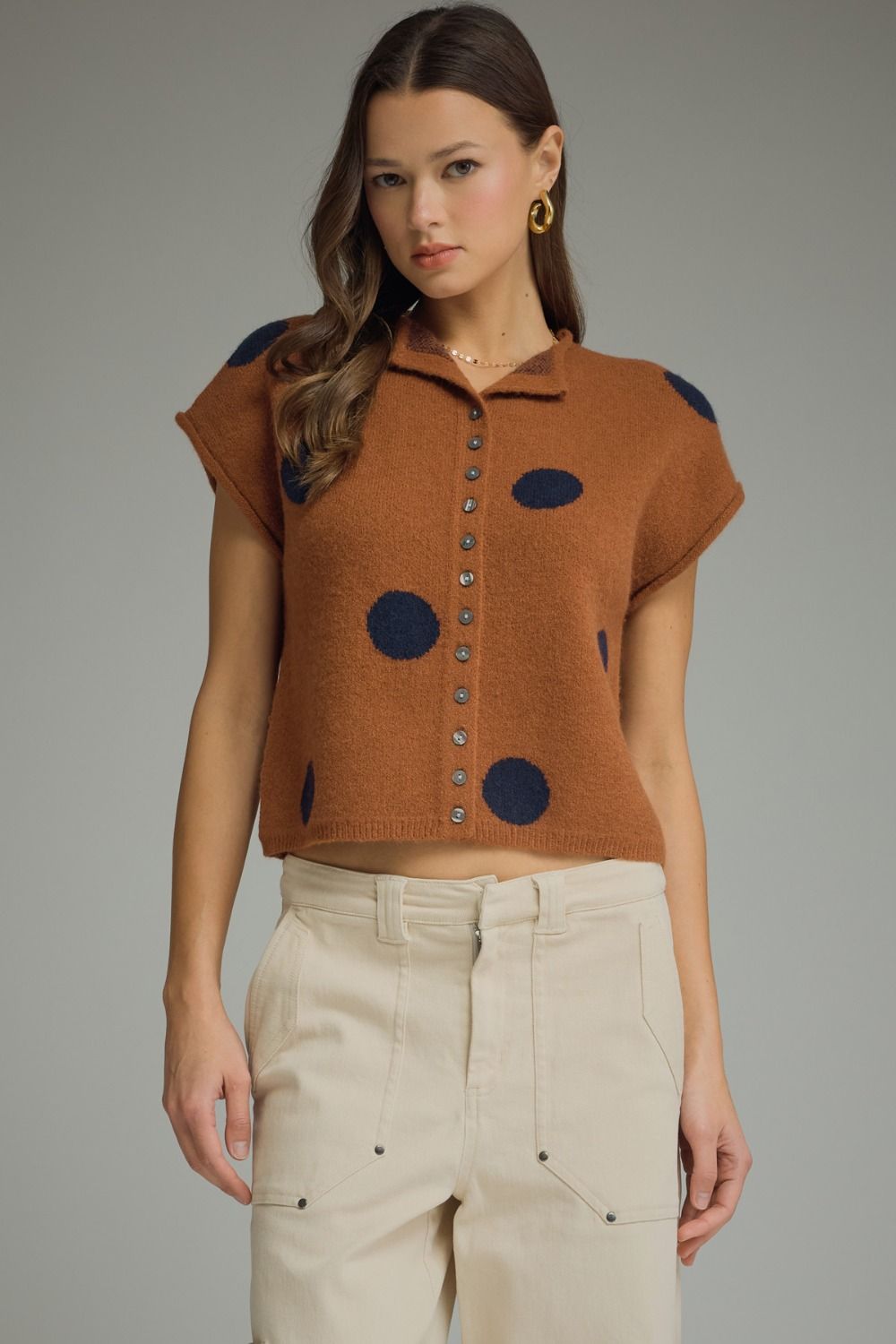 T32223 Polka Dot Sweater Top
