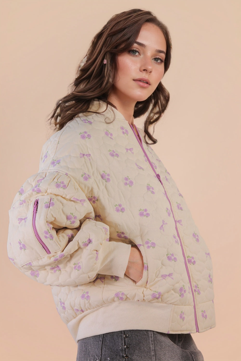 NJ90411 Floral Printed Quilted Jacket