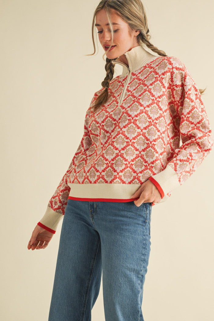MSW10829 Floral Half Zip Pullover