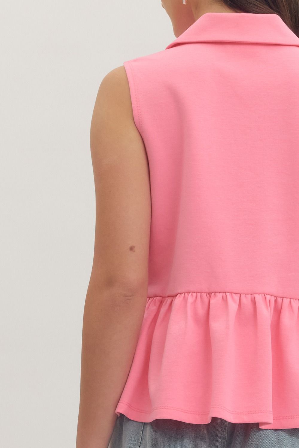 T30057 Solid Sleeveless Peplum Top