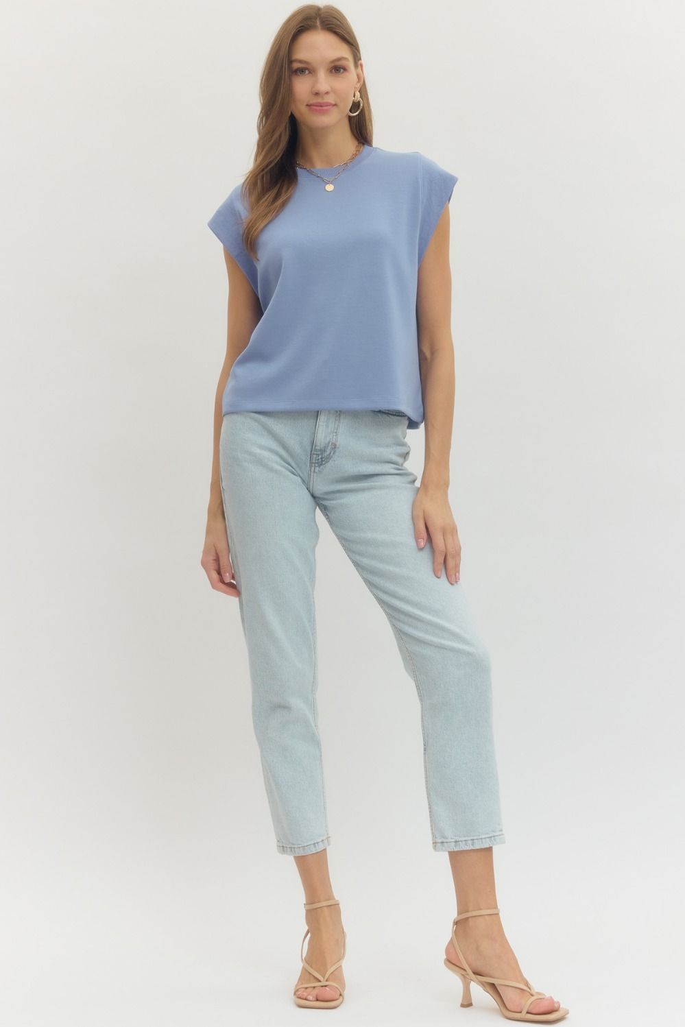 T28380 Solid Cap Sleeve Top