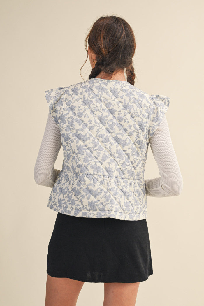 MJK4427 Floral Quilted Vest